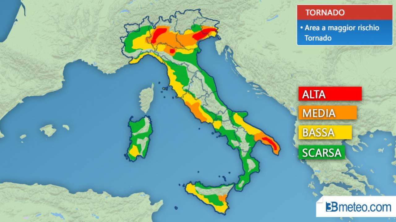 Le zone a rischio tornado in Italia