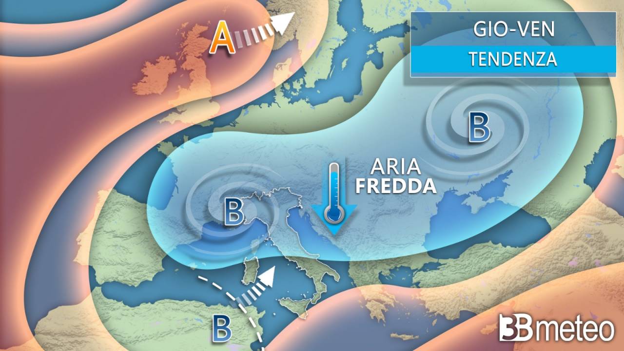 Meteo. Tra giovedì e venerdì depressione fredda sull'Europa centro-orientale, coinvolta anche l'Italia