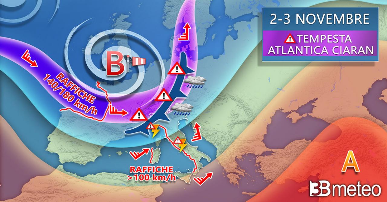 Meteo 2-3 novembre, la tempesta Ciaran raggiunge l'Europa