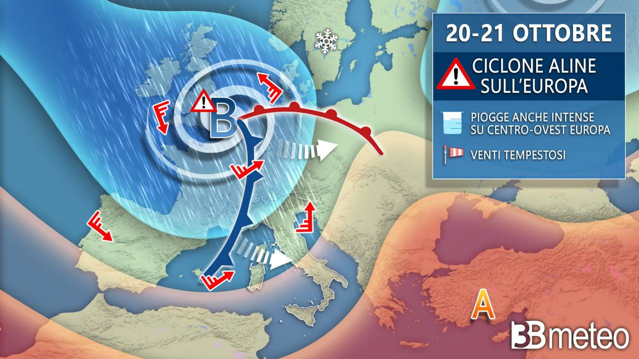 Meteo - Ciclone Aline in azione sull'Europa occidentale e sull'Italia