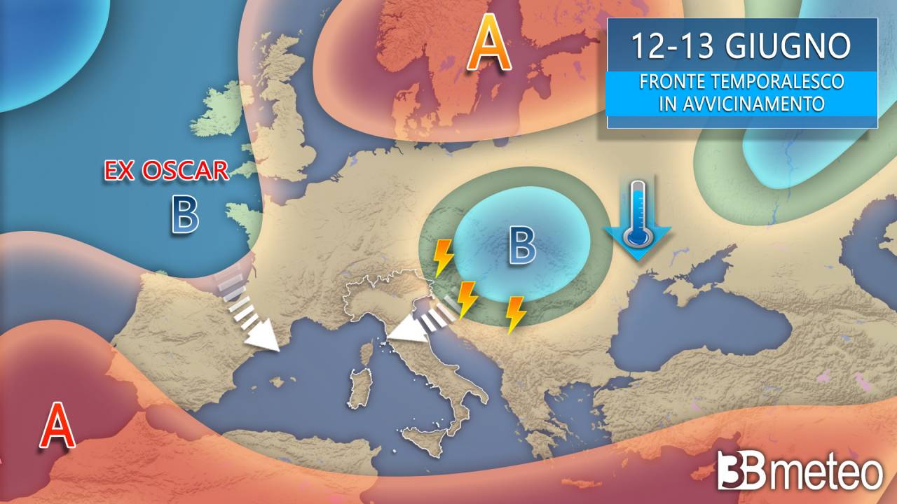 Vädrets utveckling i början av veckan (12-13 juni)