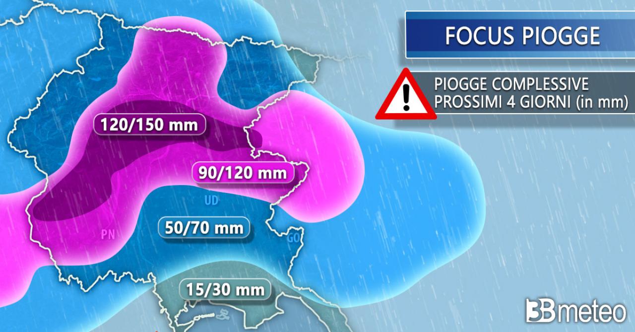 Meteo Friuli Venezia Giulia: piogge complessive previste entro martedì