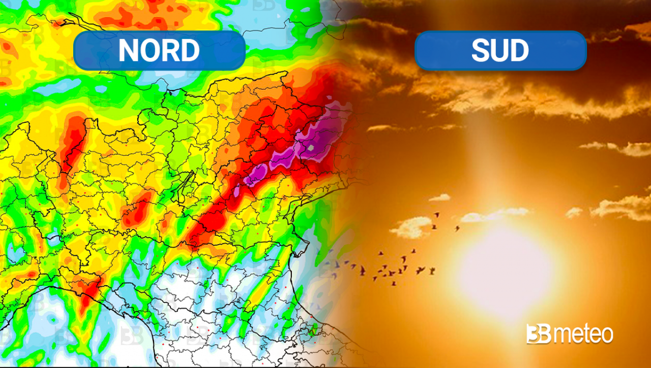 Meteo: Italia spaccata tra forti temporali e nubifragi al Nord e caldo africano al Sud