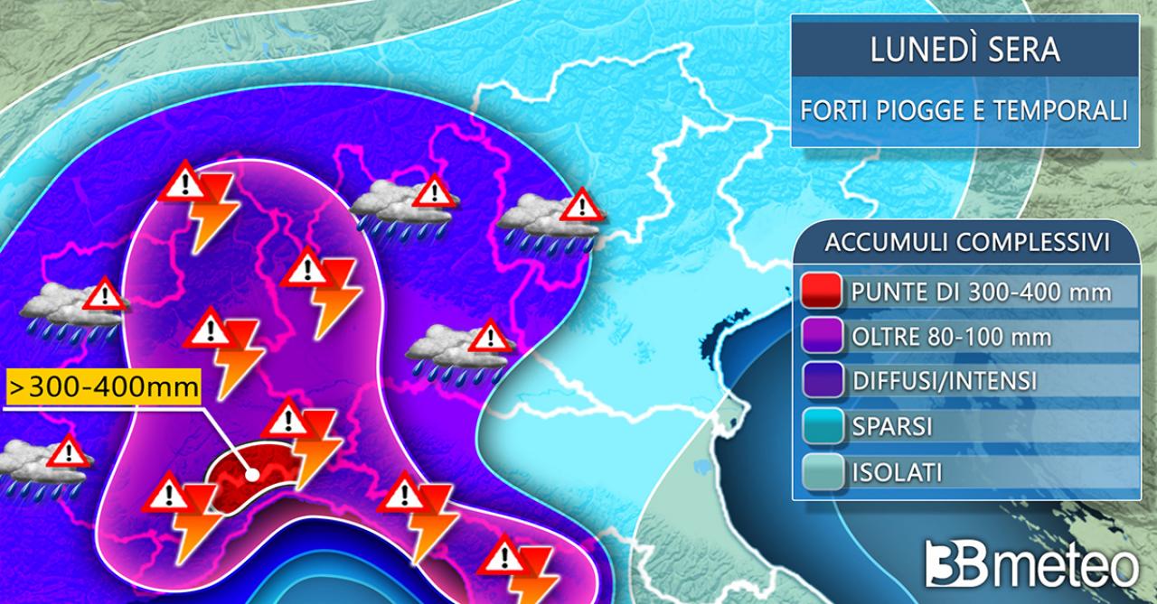 Meteo Italia: attenzione alle forti piogge al Nord nelle prossime ore