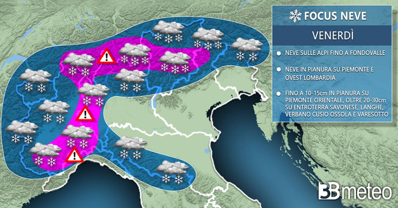 Meteo Italia: focus neve prevista venerdì