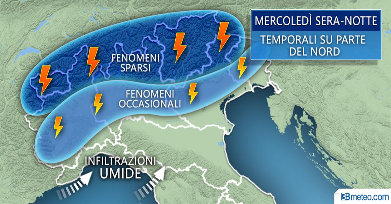 Meteo Italia: focus temporali mercoledì sera-notte