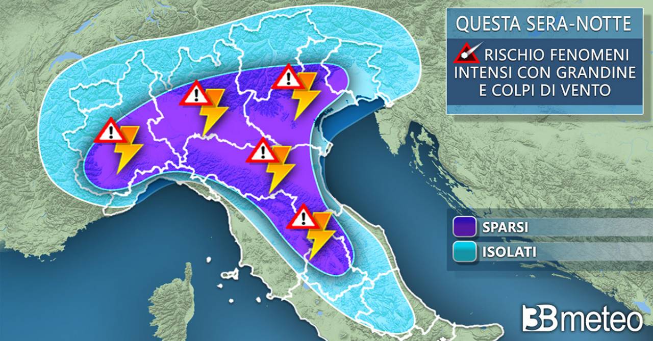 Meteo Italia: le aree con maggior possibilità di temporali tra la prossima serata e nottata