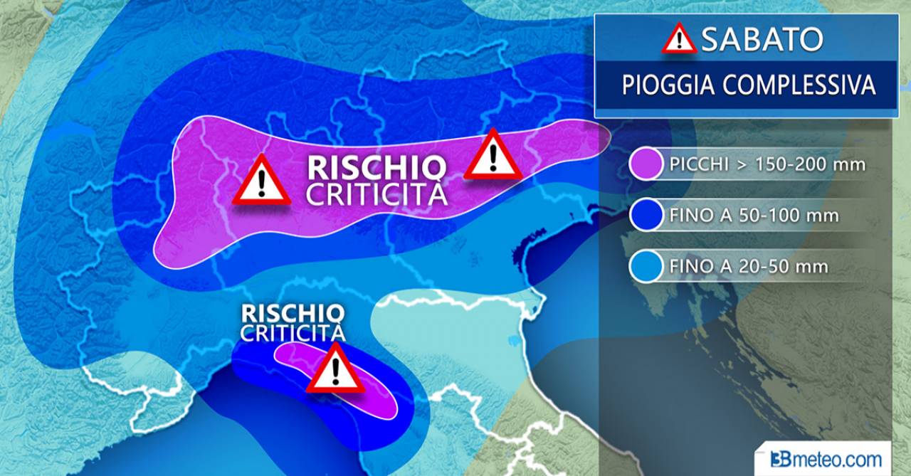 Meteo Italia: le piogge complessive attese sabato al Nord