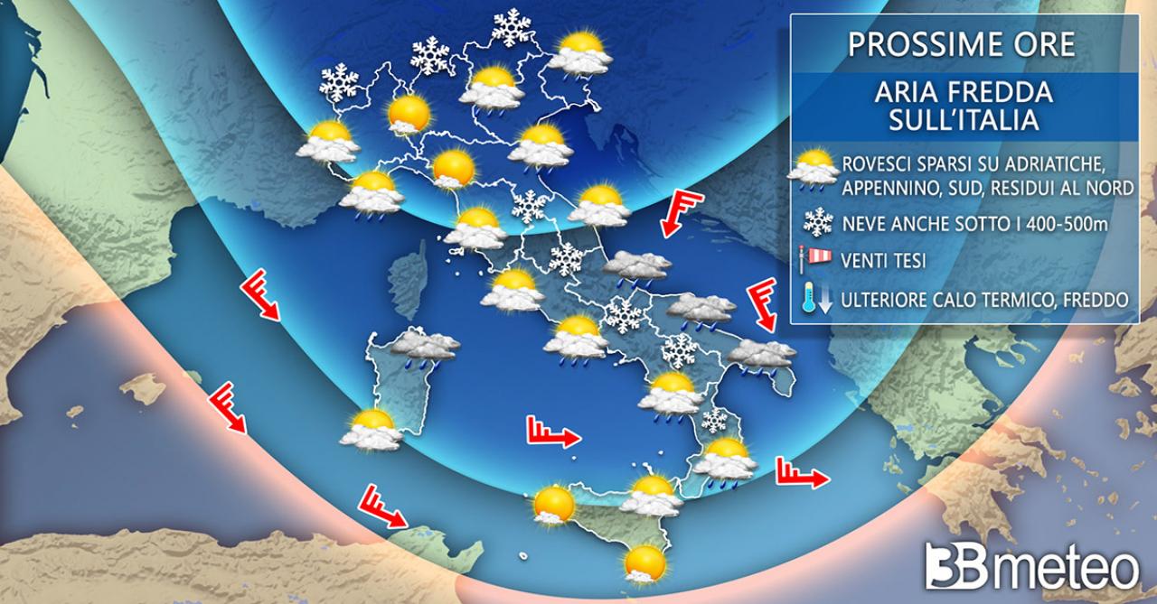 Meteo Italia mercoledì. Ancora freddo e neve a bassa quota