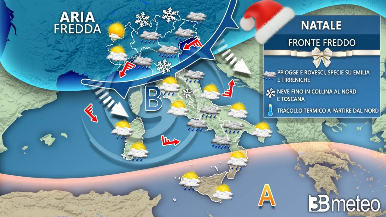 Meteo Italia Natale, vortice in formazione sull'Italia