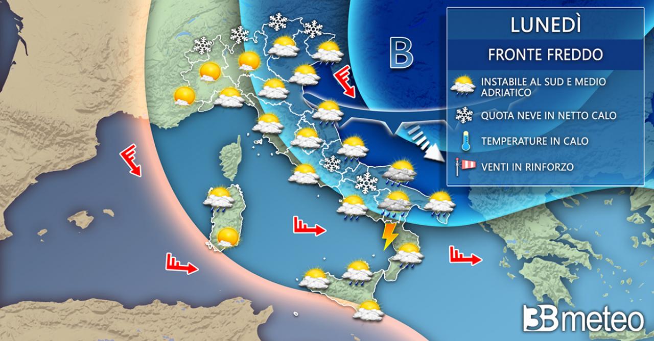 Meteo Italia: situazione prevista lunedì 7 febbraio