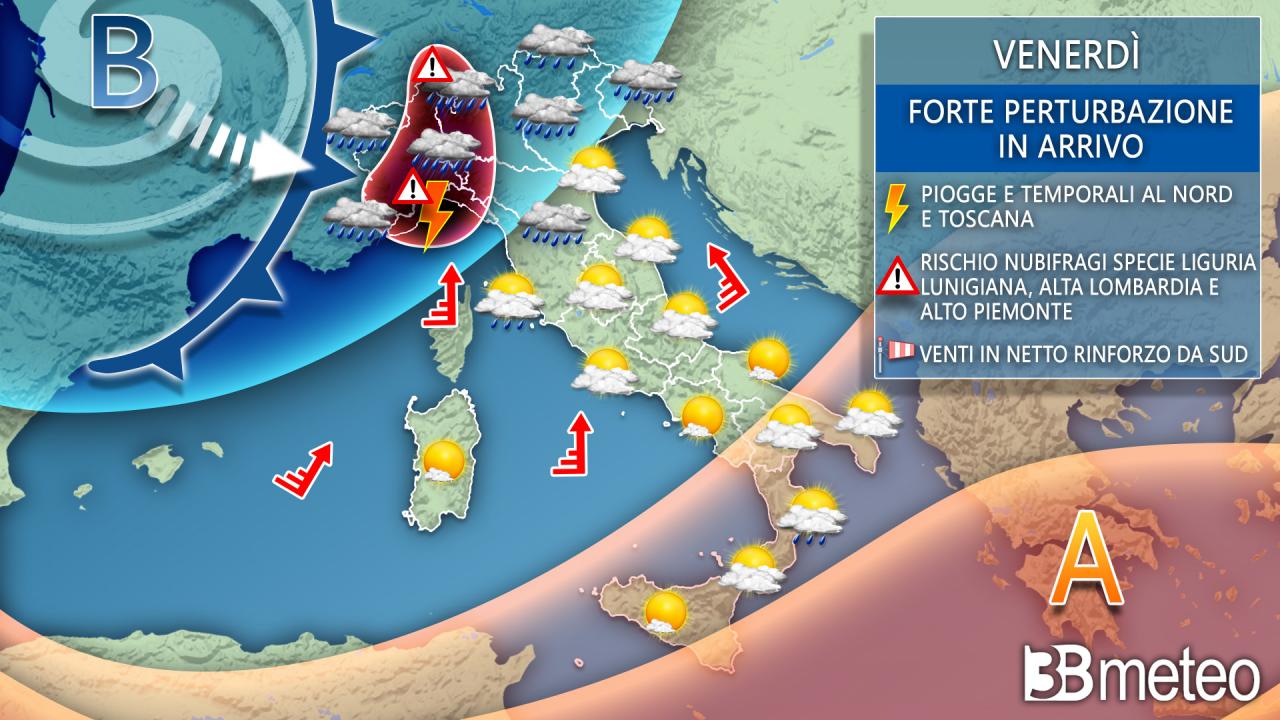 Meteo Italia: venerdì forte maltempo al Nord e in Toscana
