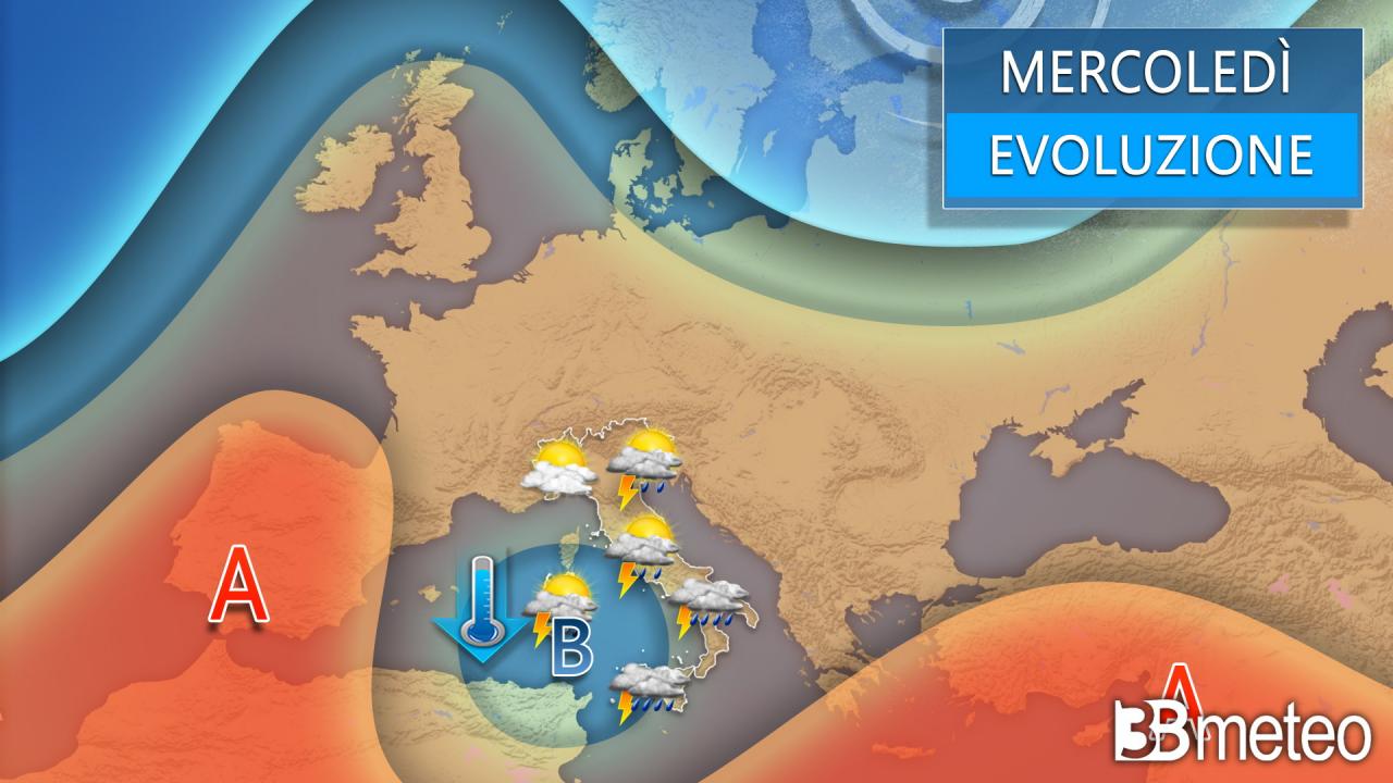 Meteo Italia - Ancora maltempo mercoledì e giovedì, ecco le regioni più a rischio piogge, temporali e grandine.