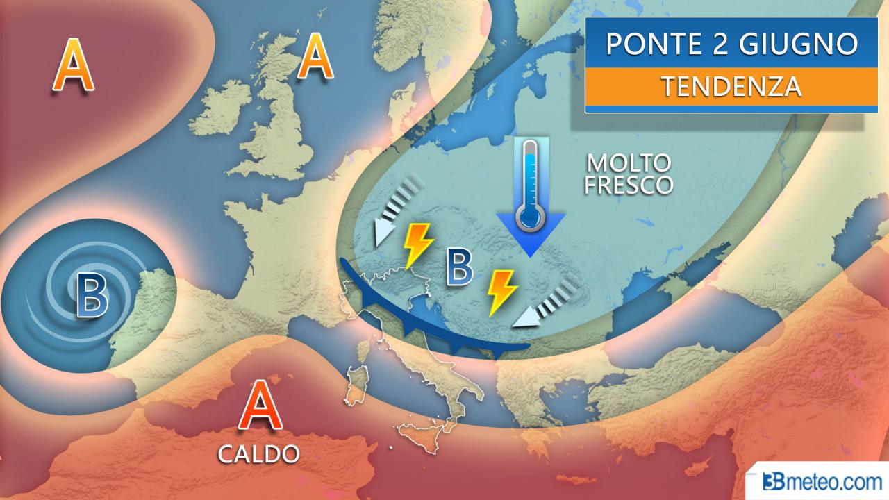 Meteo ponte dei 2 giugno, tempo a tratti instabile e temporalesco sull'Italia