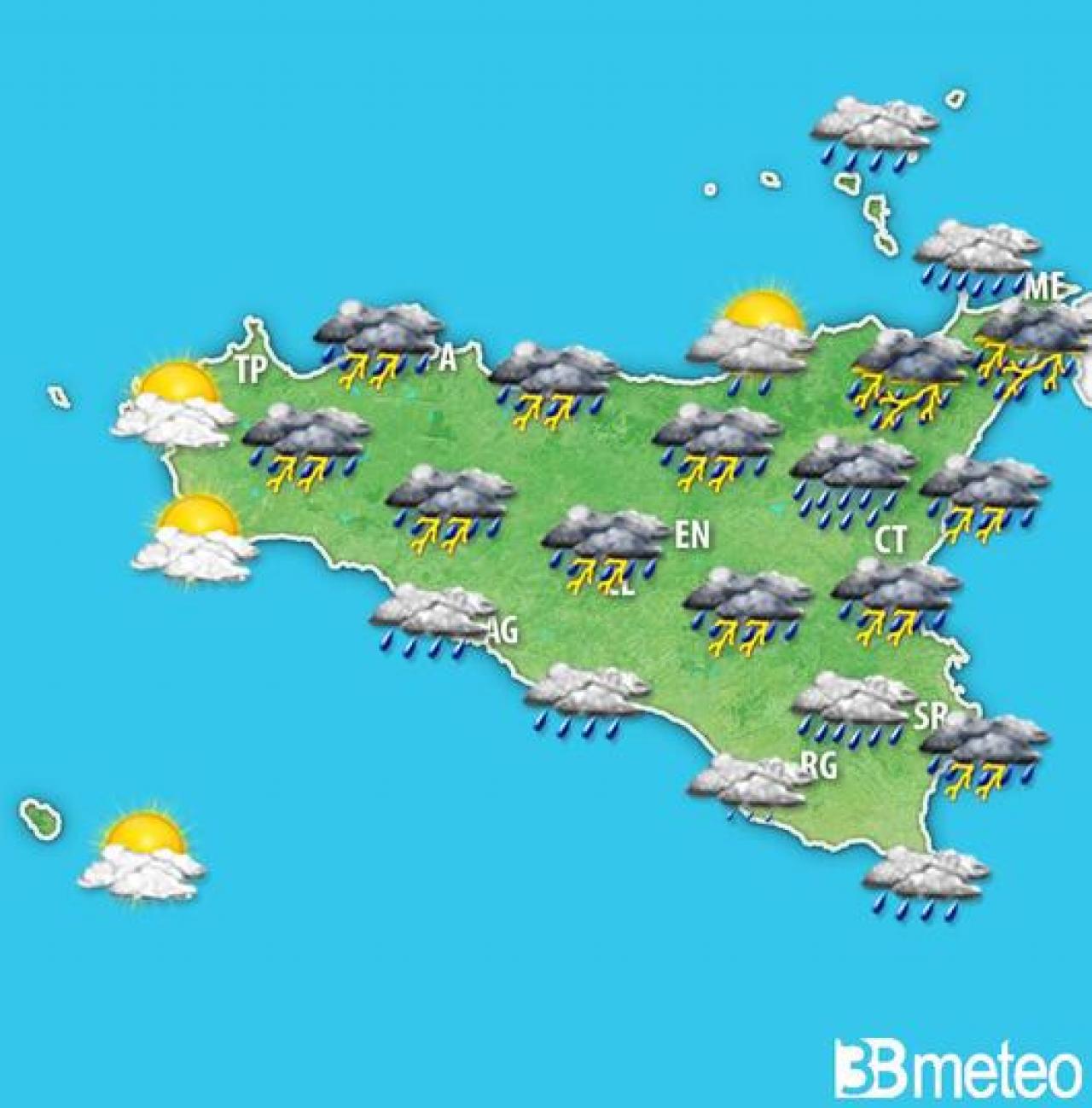 Meteo Sicilia: giovedì maltempo con piogge e temporali da ovest verso est