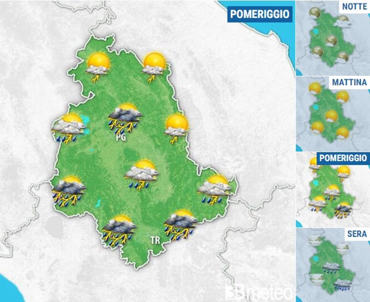 Meteo Umbria: giovedì 7 tornano i temporali dal pomeriggio