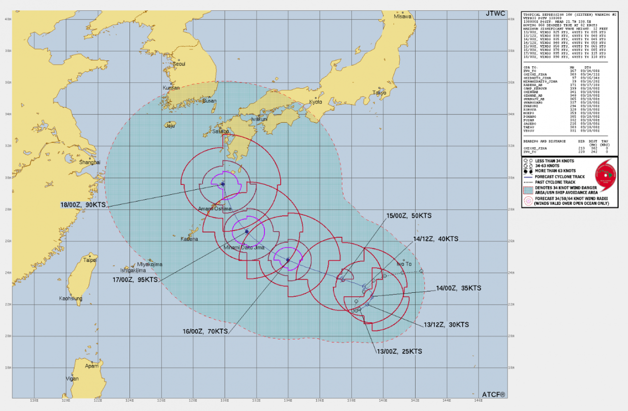 Nuova tempesta in formazione e la traiettoria - Credit JTWC