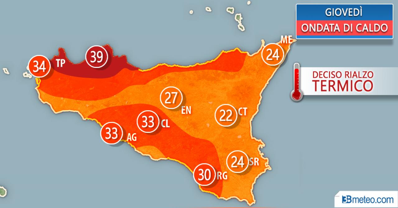 Ondata di caldo in arrivo giovedì sulla Sicilia, attese valori record