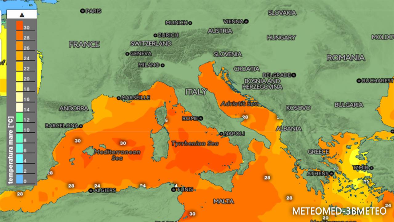 ondata di caldo marina sul Mediterraneo