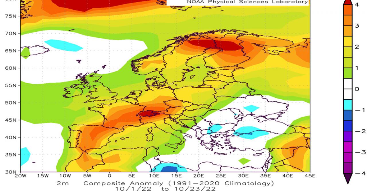 Ottobre, anomalie temperatura a 2m -fonte Noaa