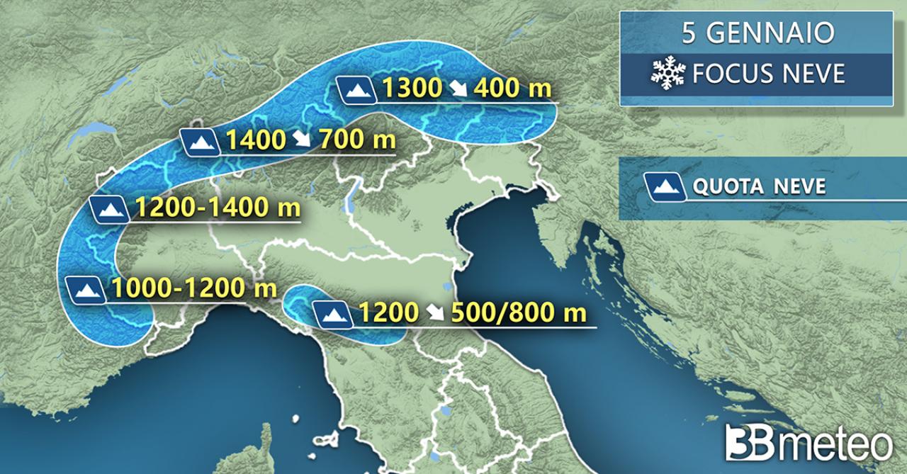 Quota neve Nord Italia 5 gennaio