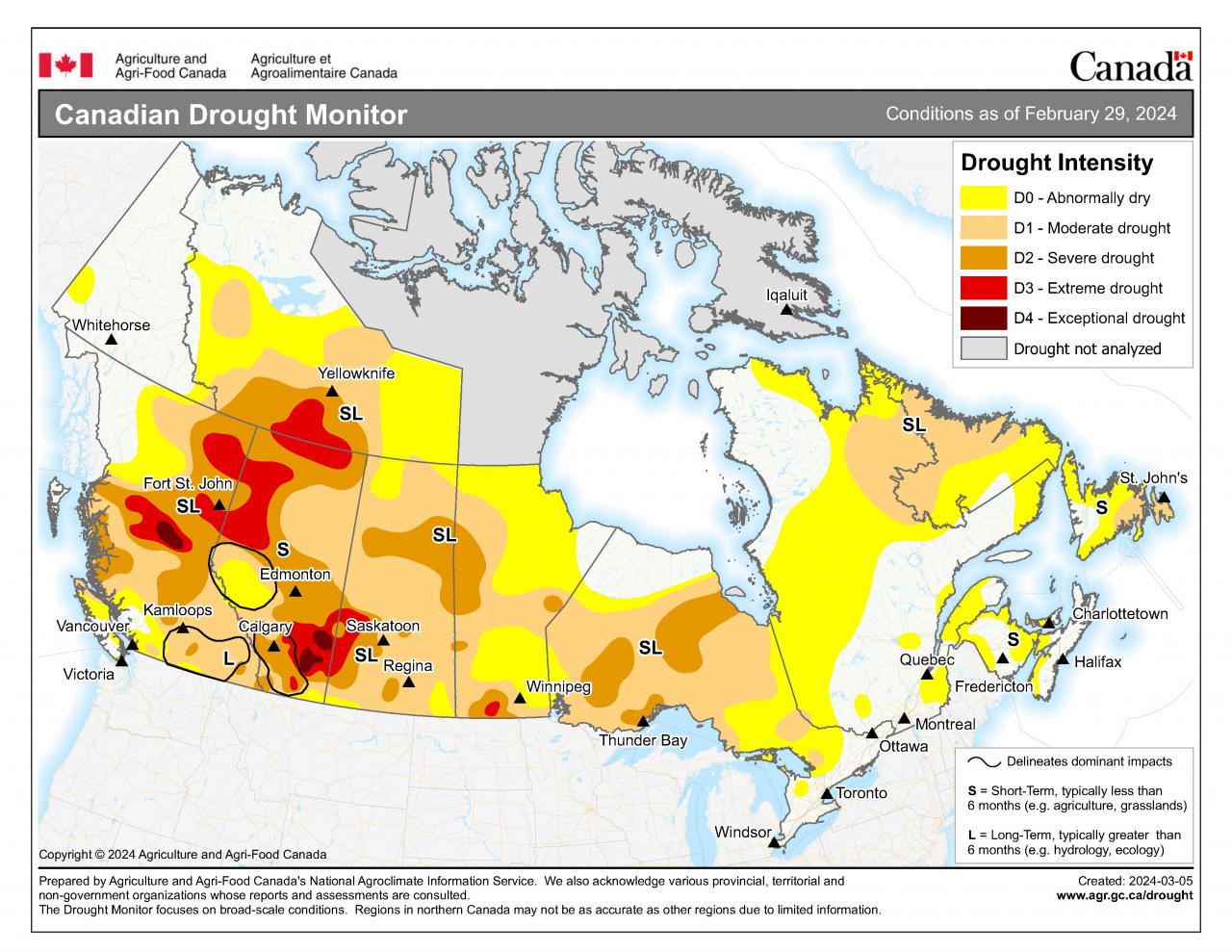 siccità in Canada, situazione a fine febbraio