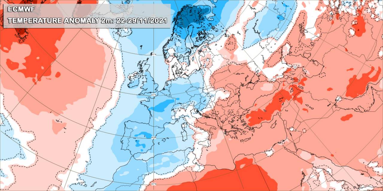 Temperature anomaly at 2m for 22-29/11