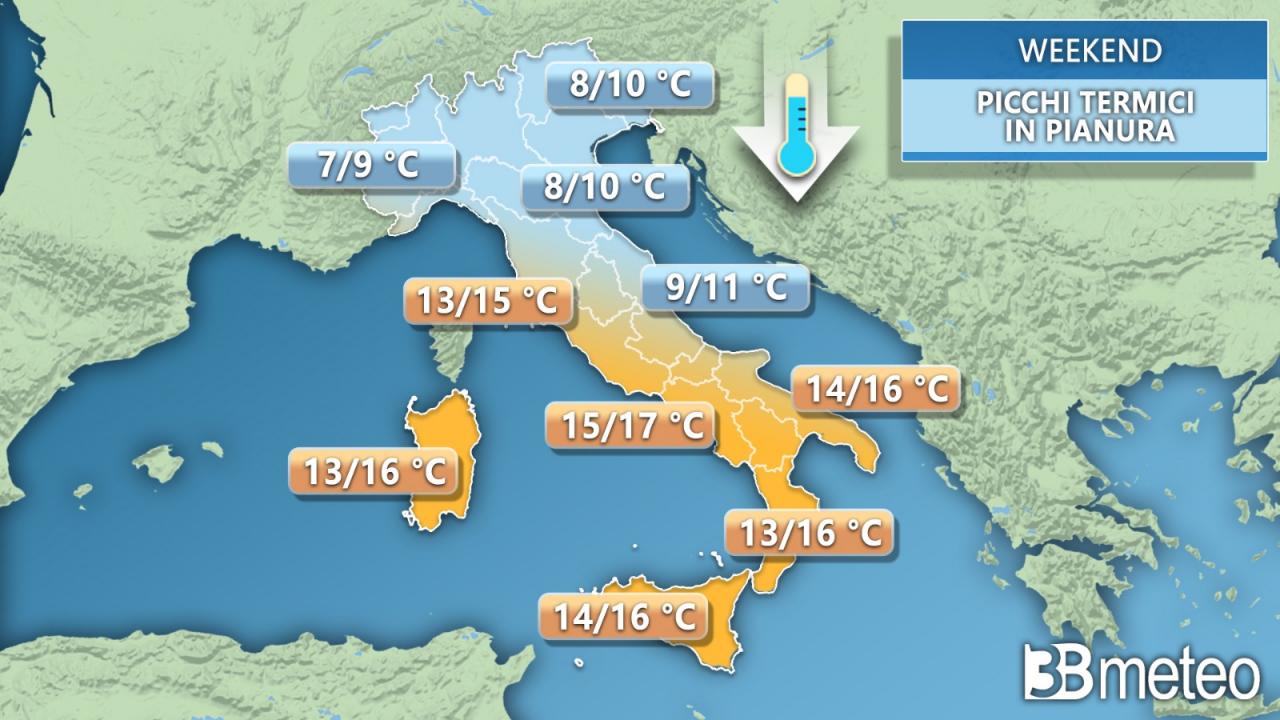 Temperature massime attese nel weekend