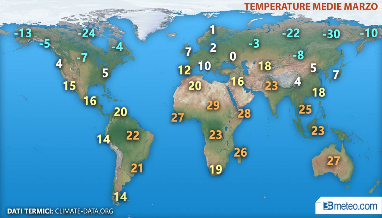 Temperature medie del mese di marzo 
