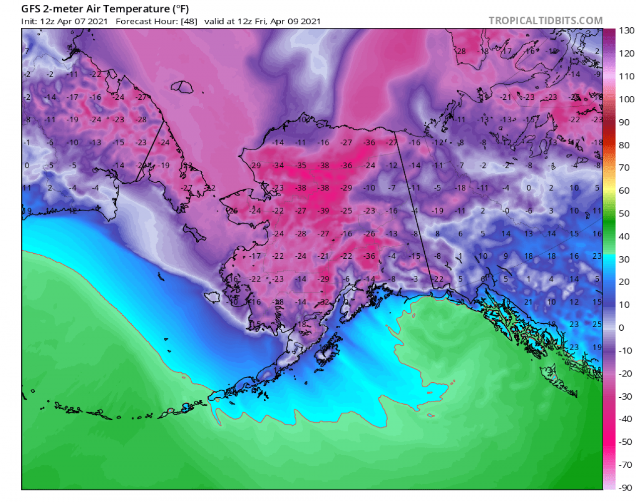 Temperature previste in Alaska venerdì