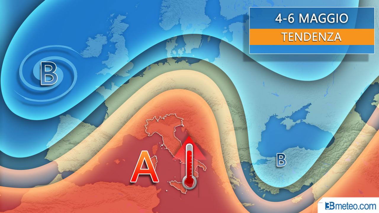 Tendenza meteo 4-6 maggio, possibile prima ondata di calore sull'italia