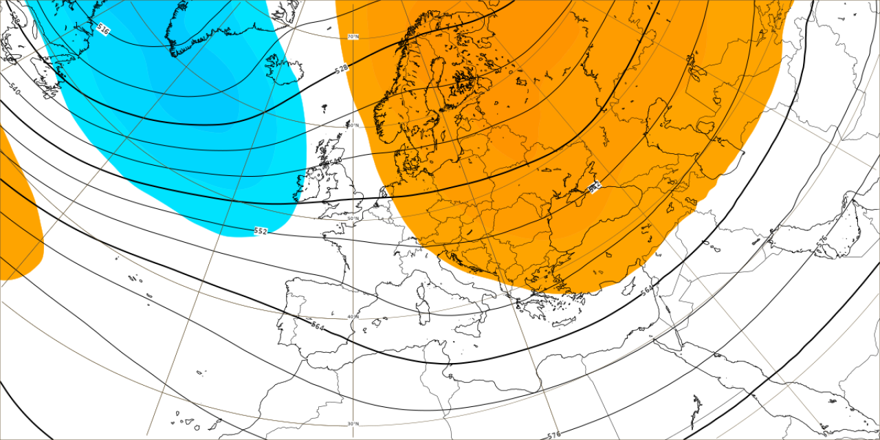 Tendenza meteo: anomalie di geopotenziale a 500hPa secondo il modello ECMWF per il periodo 27 febbraio - 6 marzo