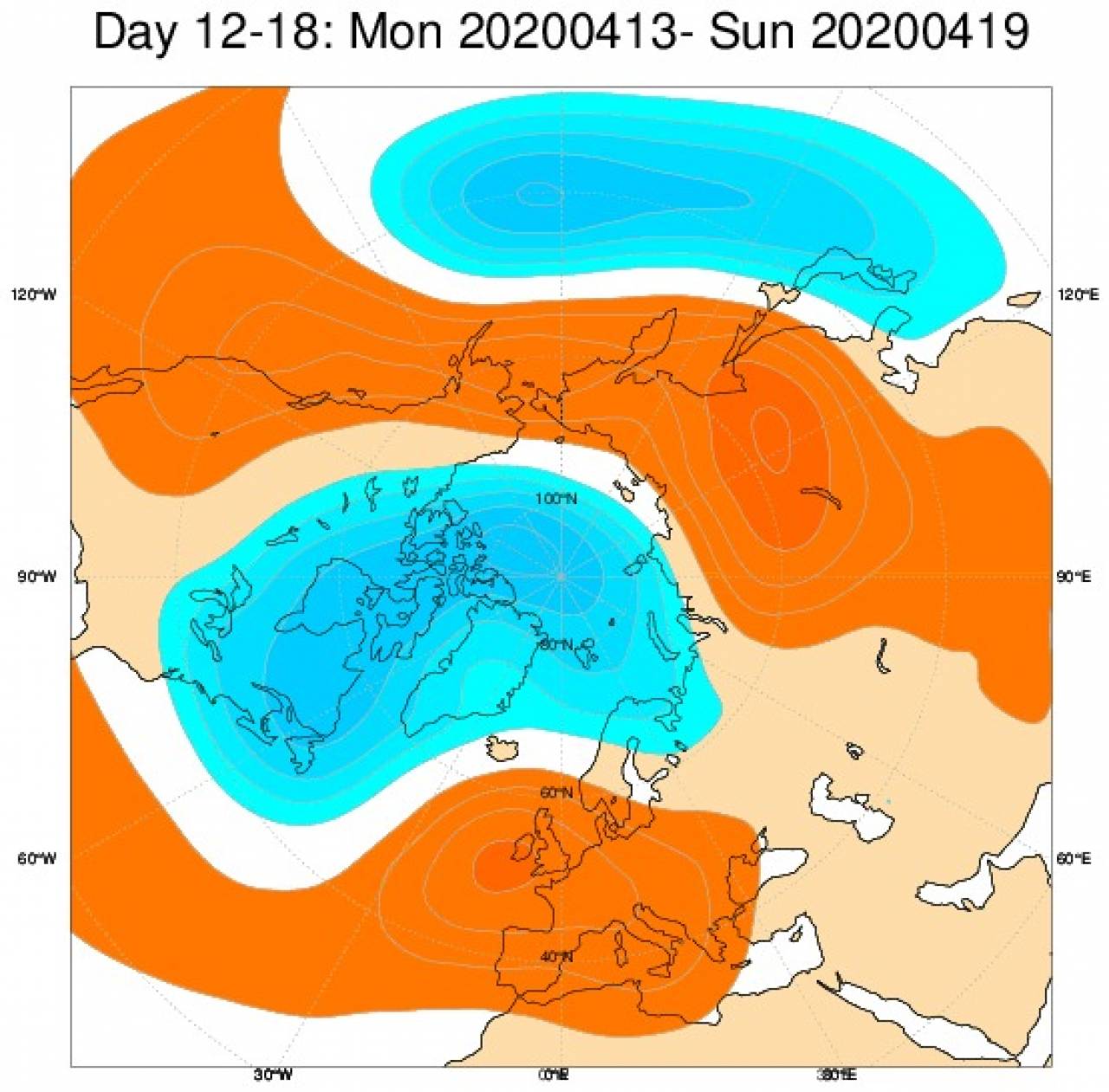 Tendenza meteo: le anomalie di geopotenziale previste nel periodo 13-20 aprile secondo il modello ECMWF
