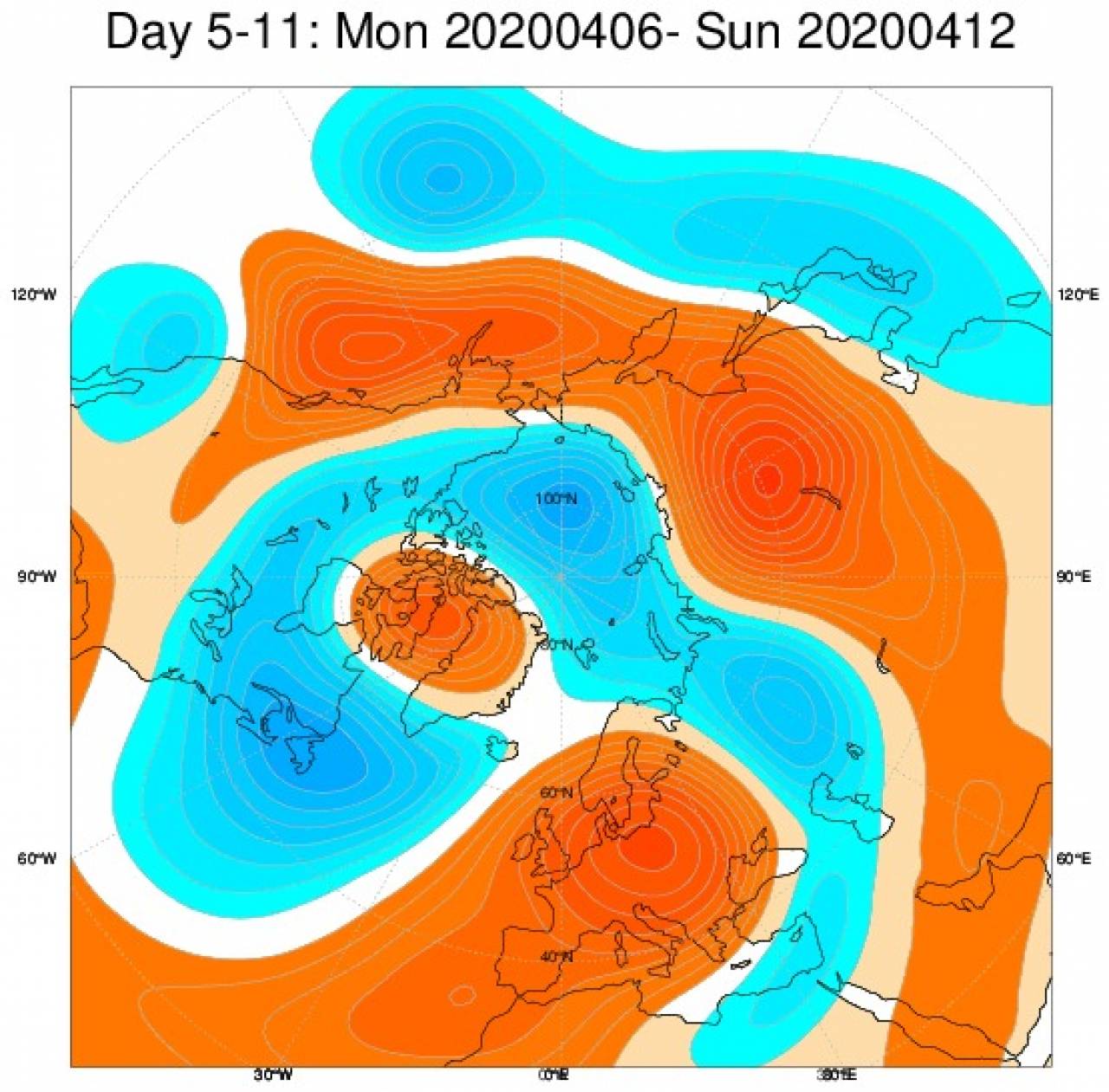 Tendenza meteo: le anomalie di geopotenziale previste nel periodo 6-12 aprile secondo il modello ECMWF