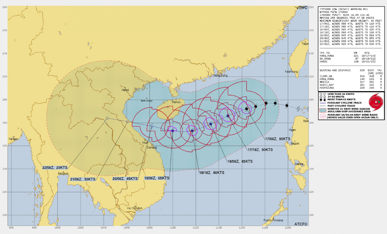Traiettoria tifone Nesat - credit JTWC 