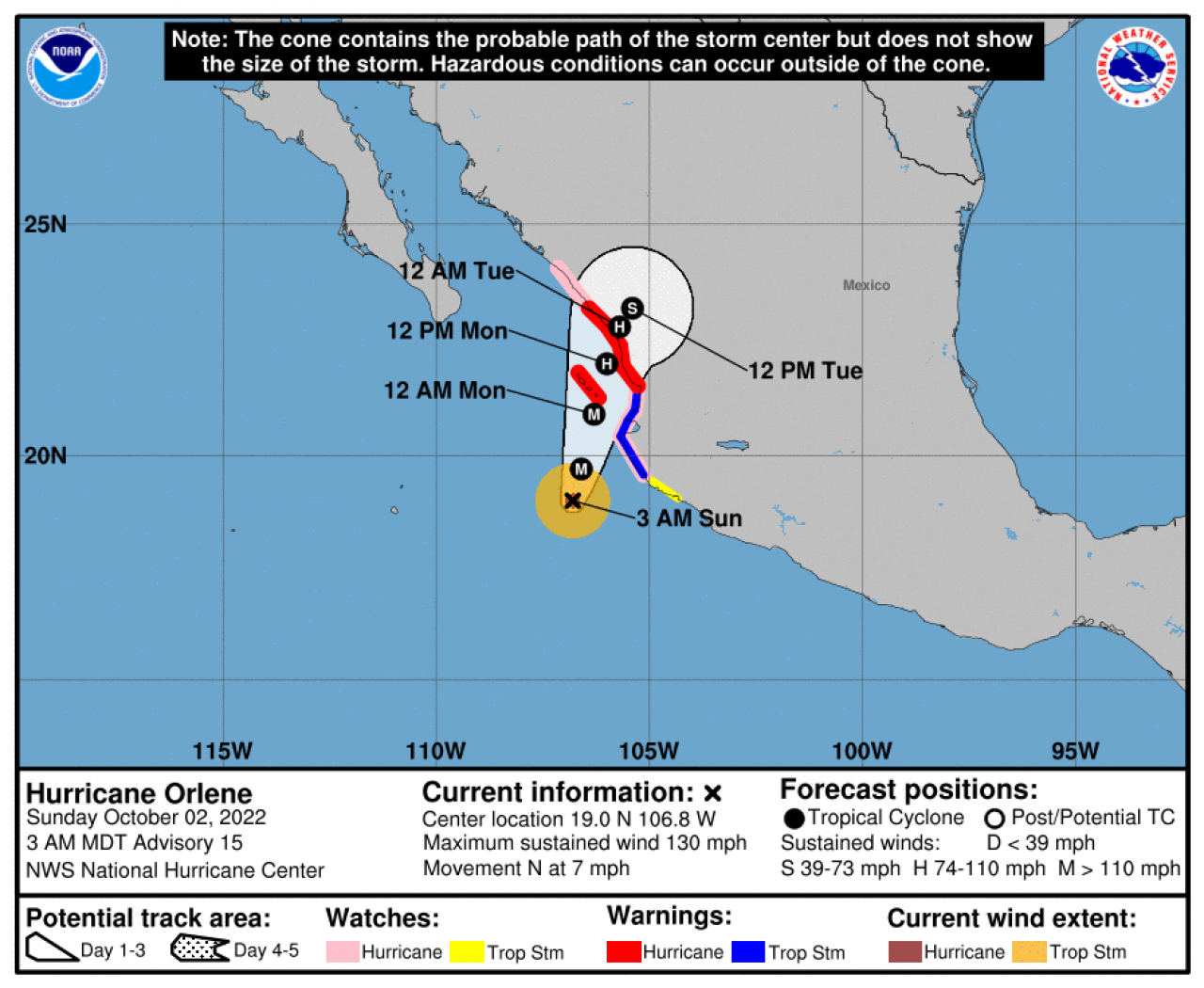 Traiettoria uragano Orlene - Credit NHC-NOAA