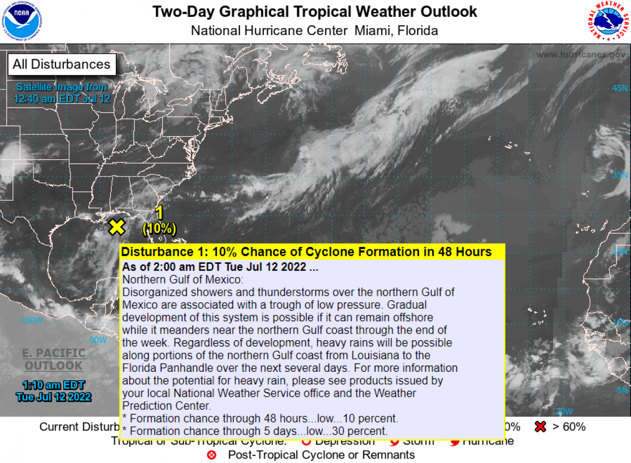Tropical disturbance, possibile evoluzione in Tropical Cyclone del 10% - Credit NOAA-NHC