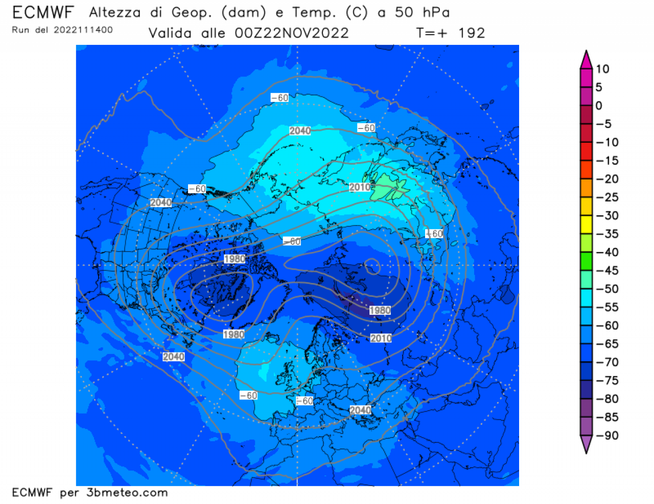 vortice polare stratosferico, situazione a 50 hPa