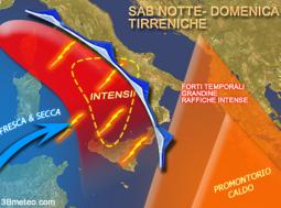Il fronte temporalesco colpira le Tirreniche nella notte di sabato. Possibili forti fenomeni!