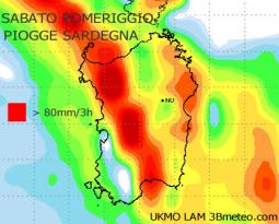 Maltempo in Sardegna: le piogge previste per sabato dal modello Ukmoo Naem in esclusiva per 3Bmeteo.com