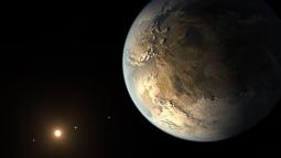 Una rappresentazione artistica di Kepler-186f, un esopianeta delle dimensioni della Terra che si troverebbe all'interno della zona abitabile della sua stella