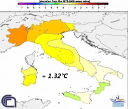 Anomalie di temperature in Italia a Maggio (fonte ISAC-CNR)