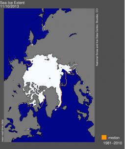 Estensione dei ghiacci artici al 11 Novembre 2013 (fonte NSDC)