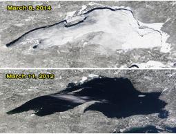 Il confronto tra l'estensione dei ghiacci nel Marzo 2014 e nel Marzo 2012