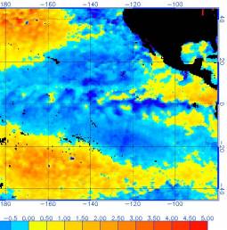 Mappa anomalie temperature sull'Oceano Pacifico.