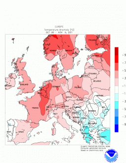 Anomalie temperature Europa 30 Ottobre - 5 Novembre