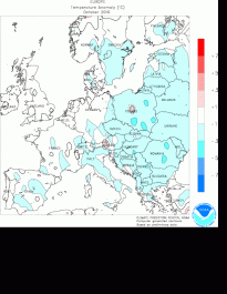 Anomalie di temperatura del mese di Ottobre in Europa (fonte: NOAA)