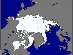 L'estensione attuale dei ghiacci artici ed il confronto con la media 1981-2010, evidenziata in arancione ( fonte NSIDC )