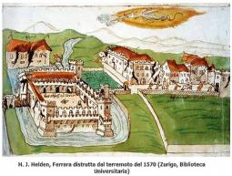 Ferrara rappresentata dopo il terremoto del 1570
