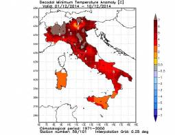 Anomalia di temperatura 1° decade di Dicembre 2014 in Italia (fonte NCEP-CFS)